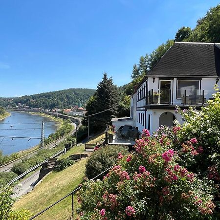 Saechsische-Schweiz-Ferienhaus-Wohnung-1-Mit-Elbblick-Sauna-Und-Kamin Königstein Exterior foto