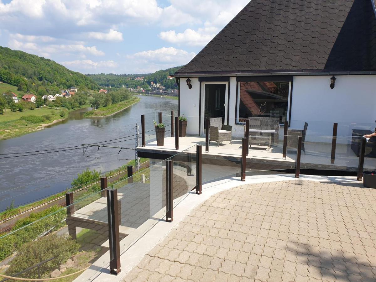 Saechsische-Schweiz-Ferienhaus-Wohnung-1-Mit-Elbblick-Sauna-Und-Kamin Königstein Exterior foto