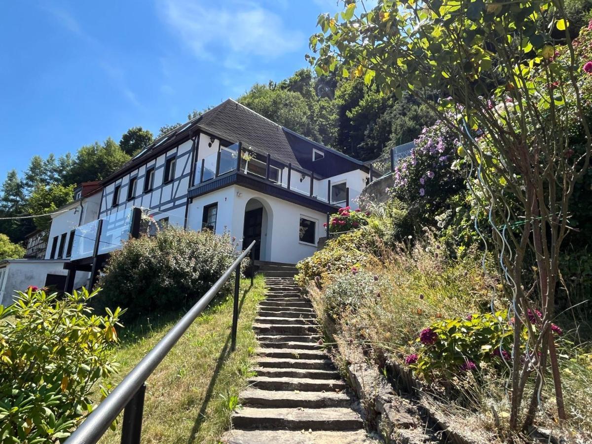Saechsische-Schweiz-Ferienhaus-Wohnung-1-Mit-Elbblick-Sauna-Und-Kamin Königstein Exterior foto